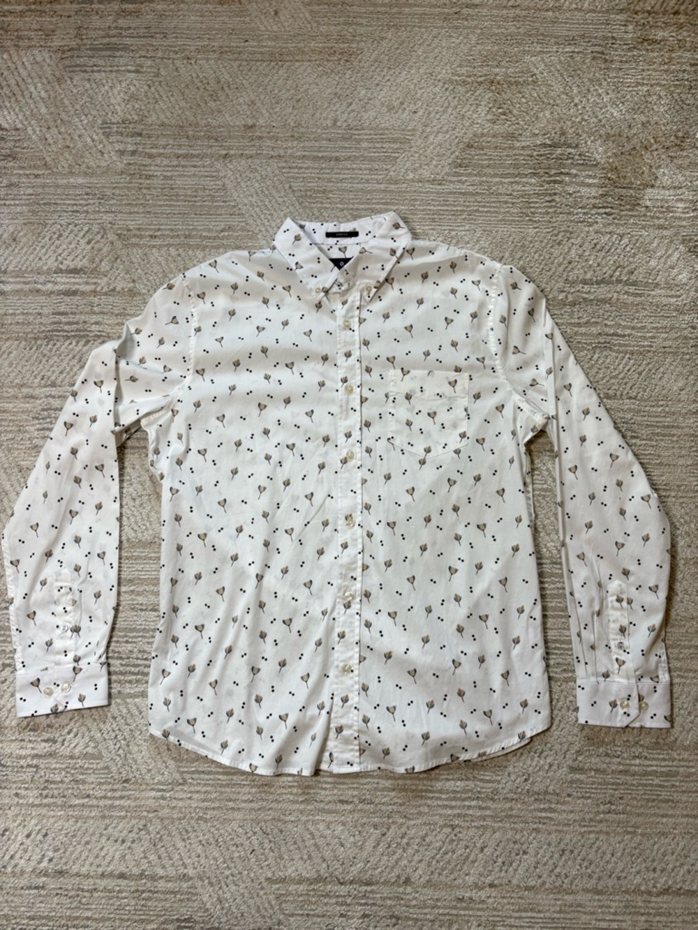 Ben Sherman Shirt Mens L White Floral Print Button Down Stretch Long Sleeve
